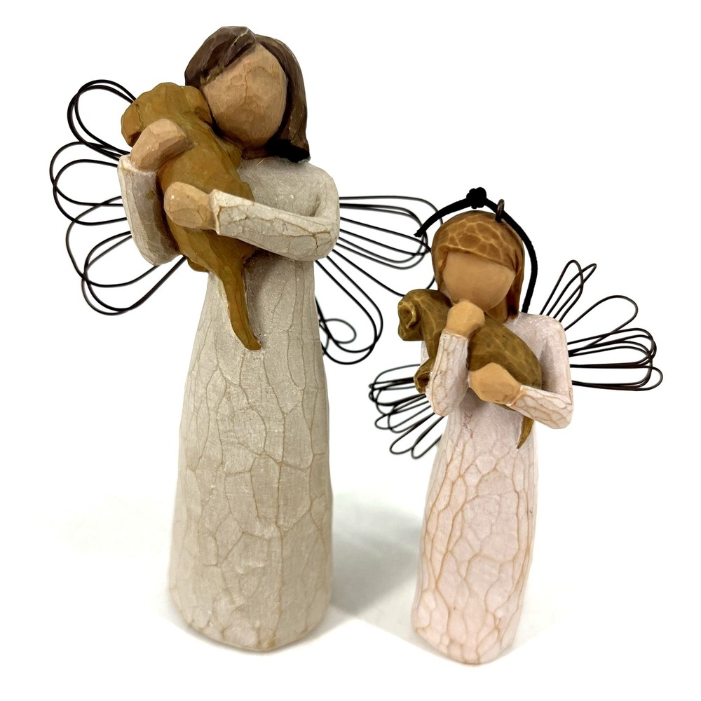 Willow Tree ANGEL of FRIENDSHIP Lot Carrying Puppy by Susan Lordi Big 5" Small 4